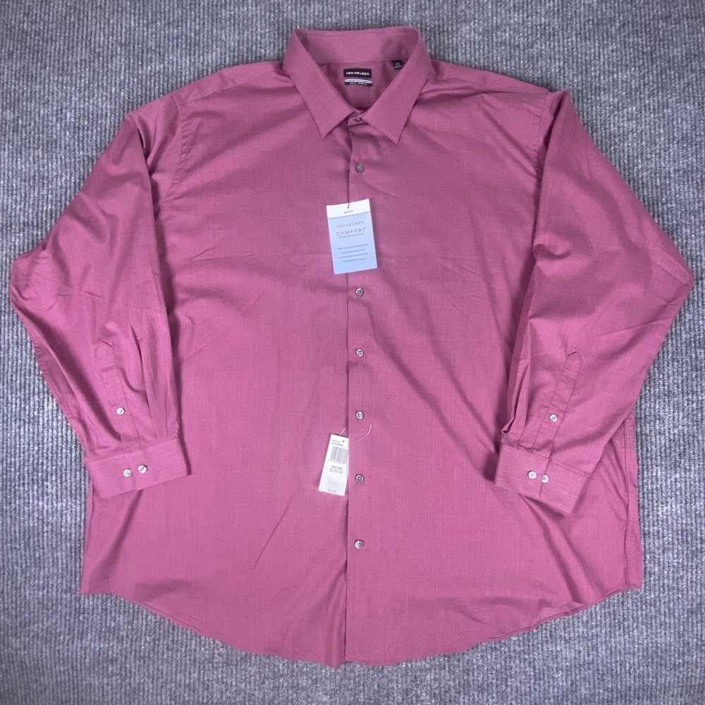 Van Heusen Button Down Shirt Mens 20 34/35 Burgundy Comfort Performance Stretch